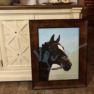 Original painting by artist brown Horse portrait acrylic on canvas 18w x 24h